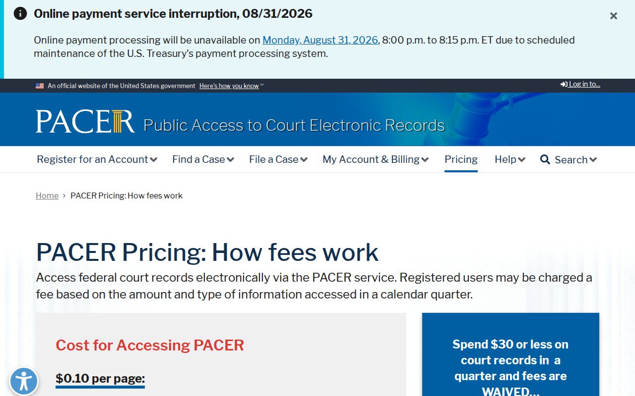 Tunica County court records PACER federal docket fee schedule