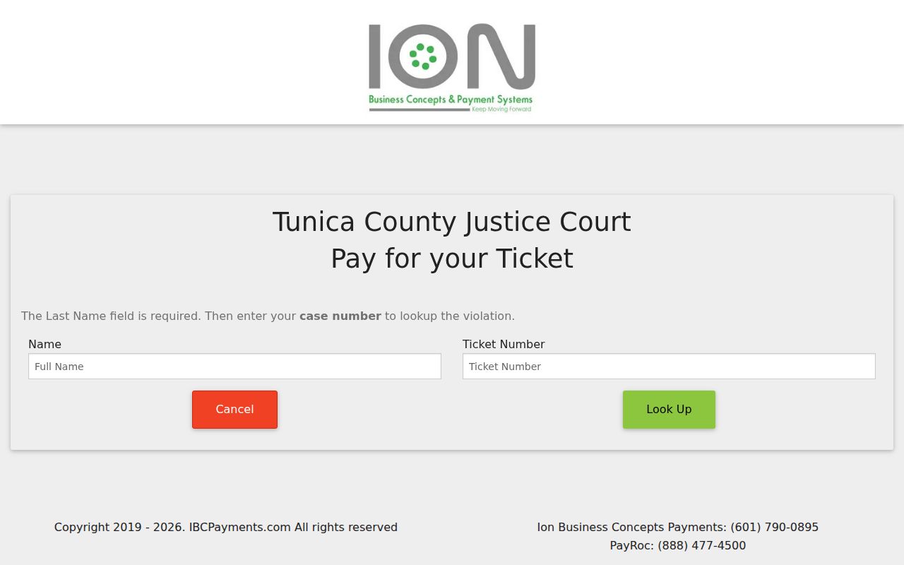 Tunica County traffic court records Justice Court name and ticket payment lookup